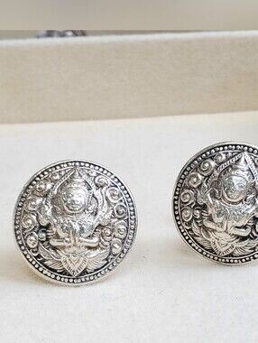 Vintage Siam Sterling Cuff Links – Meditating Buddha – Sterling Silver